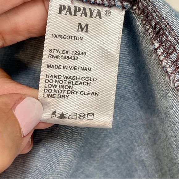 Papaya 100% Cotton Blue Denim Chambray Ladies Long Sleeve Shirt size M - Picture 5 of 12